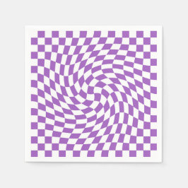 紫と白のチェッ市松模様にカーボードパターン スタンダードカクテルナプキン