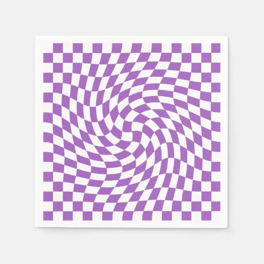 紫と白のチェッ市松模様にカーボードパターン スタンダードカクテルナプキン (正面)