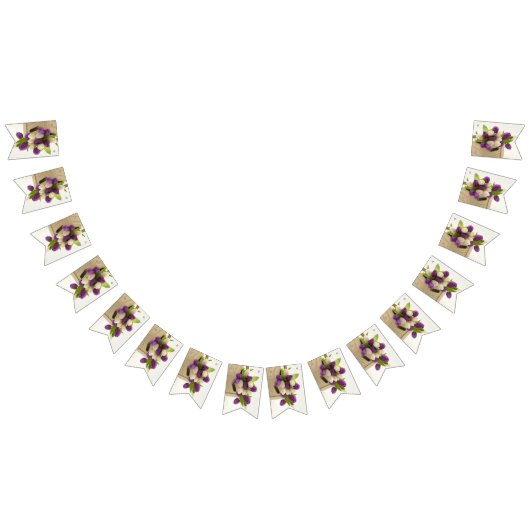 紫と白のチューリップバンティングパーティーバナー バンティングフラッグ (全)