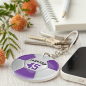 紫と白のチームのサッカー⚽ボール キーホルダー (正面右)