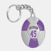 紫と白のチームのサッカー⚽ボール キーホルダー (正面左)