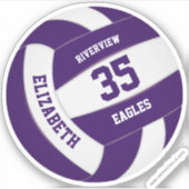 紫と白のチームカラー女の子の男の子バレーボール シール (正面)