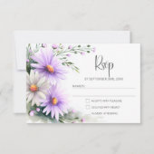 紫と白のデイジーの結婚式RSVP 出欠カード (正面)