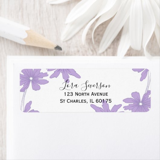 紫と白のデイジー差出人住所 ラベル (インサイチュ)