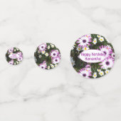 紫と白のデイジー誕生日カスタマイズ可能な名前 コンフェッティ (正面)