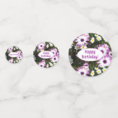 紫と白のデイジー誕生日カスタマイズ可能な名前 コンフェッティ (裏面)