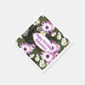 紫と白のデイジー誕生日カスタマイズ可能な名前 スタンダードカクテルナプキン (角)