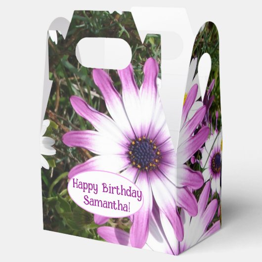 紫と白のデイジー誕生日カスタマイズ可能な名前 フェイバーボックス (オープン)