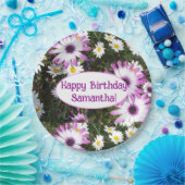 紫と白のデイジー誕生日カスタマイズ可能な名前 ペーパープレート (パーティー)