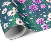 紫と白のデイジー ラッピングペーパー (ロールコーナー)