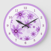 紫と白のデイジー ラージ壁時計 (正面)