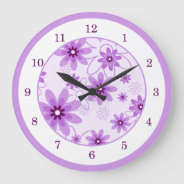紫と白のデイジー ラージ壁時計