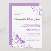 紫と白のトンボの赤エレガントちゃんシャワー 招待状 (正面/裏面)