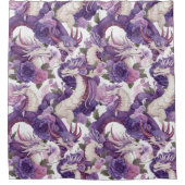 紫と白のドラゴンとバラシャワーカーテン シャワーカーテン (正面)