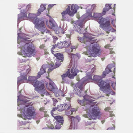 紫と白のドラゴンとバラフリースブランケット フリースブランケット