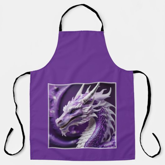 紫と白のドラゴンの幻想的な肖像 エプロン (正面)