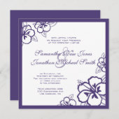 紫と白のハイビスカスの花のカスタムウェディング 招待状 (正面/裏面)