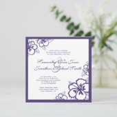 紫と白のハイビスカスの花のカスタムウェディング 招待状 (スタンド正面)
