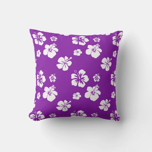 紫と白のハイビスカス クッション (正面)