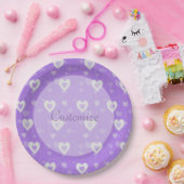紫と白のハートパターン紙プレート ペーパープレート (パーティー)