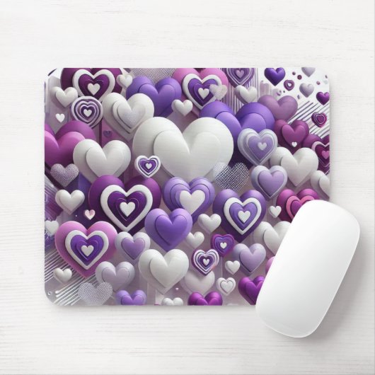 紫と白のバレンタインデーのハートの色合い マウスパッド (マウス)