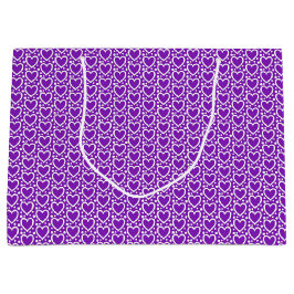 紫と白のバレンタインデーハート ラージペーパーバッグ