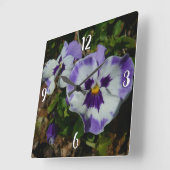 紫と白のパンジカラフルーフローラ スクエア壁時計 (傾斜)