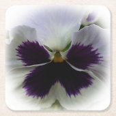 紫と白のパンジー スクエアペーパーコースター (正面)