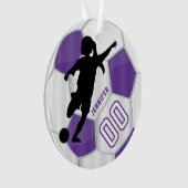紫と白のパーソナライズされた女の子サッカー選手 オーナメント (正面)