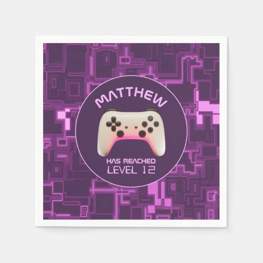紫と白のビデオゲームコントローラ スタンダードカクテルナプキン (正面)
