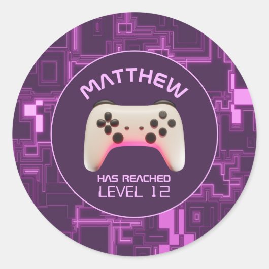 紫と白のビデオゲームコントローラ ラウンドシール (正面)