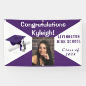 紫と白のビニールの卒業写真 横断幕 (横)