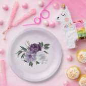 紫と白のフローラの結婚緑 ペーパープレート (パーティー)
