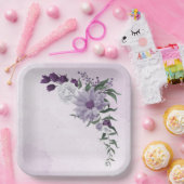 紫と白のフローラの結婚緑 ペーパープレート (パーティー)