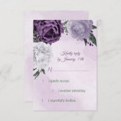 紫と白のフローラの結婚緑 出欠カード (正面/裏面)