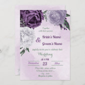 紫と白のフローラの結婚緑 招待状 (正面/裏面)