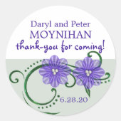 紫と白のフローラカスタムウェディングフェイスラベル ラウンドシール (正面)