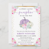 紫と白のフローラカボチャ秋ベビーシャワー 招待状 (正面)