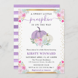 紫と白のフローラカボチャ秋ベビーシャワー 招待状
