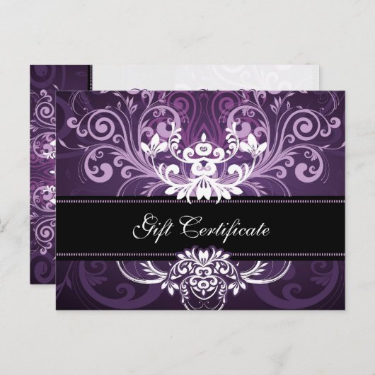 紫と白のフローラスワールのギフト証明書 ポストカード (正面/裏面)