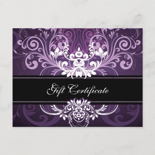 紫と白のフローラスワールのギフト証明書 ポストカード (正面)