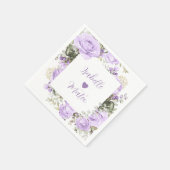 紫と白のフローラパーソナライズされた結婚の スタンダードカクテルナプキン (角)