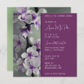紫と白のフローラブライダルシャワー招待 招待状 (正面/裏面)