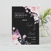 紫と白のフローラブラック婚約パーティ 招待状 (スタンド正面)