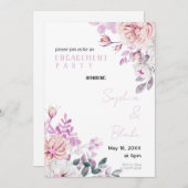 紫と白のフローラホワイト婚約パーティ 招待状 (正面/裏面)