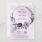 紫と白のフローラリース セーブザデート (正面)