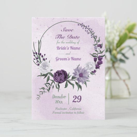 紫と白のフローラリース セーブザデート (スタンド正面)