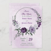 紫と白のフローラリース セーブザデート (正面/裏面)
