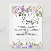 紫と白のフローラ婚約発表 招待状 (正面)