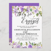 紫と白のフローラ婚約発表 招待状 (正面/裏面)